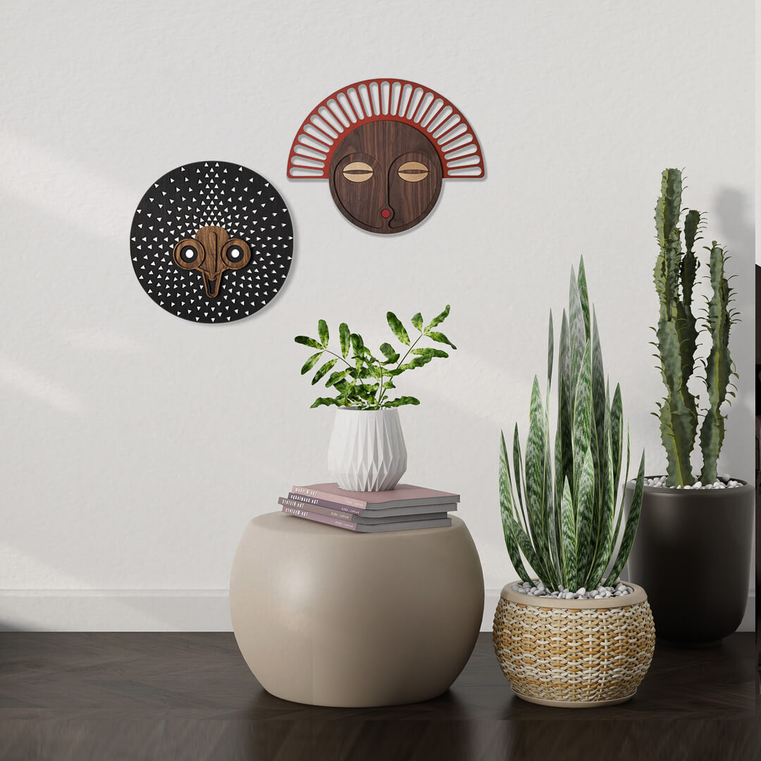 2 Piece African Wood store Mask Wall Décor Set